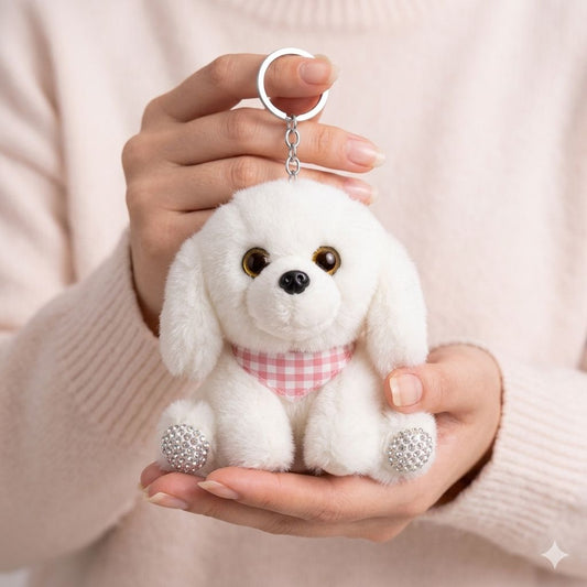 Rhinestone Plushie Bag Charm | Kawaii Bear, Bunny, Raccoon & Puppy Keychain