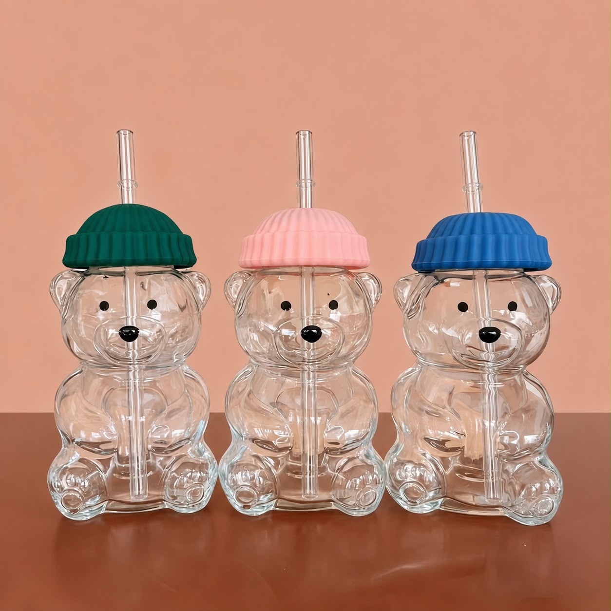 Teddy Bear Glass Tumbler with Straw