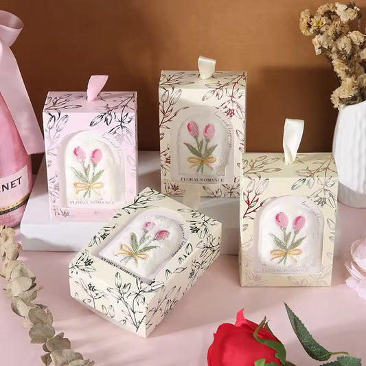 Floral Embroidered Hand Towel – Gift Box - Mix Colour - Pack of 2