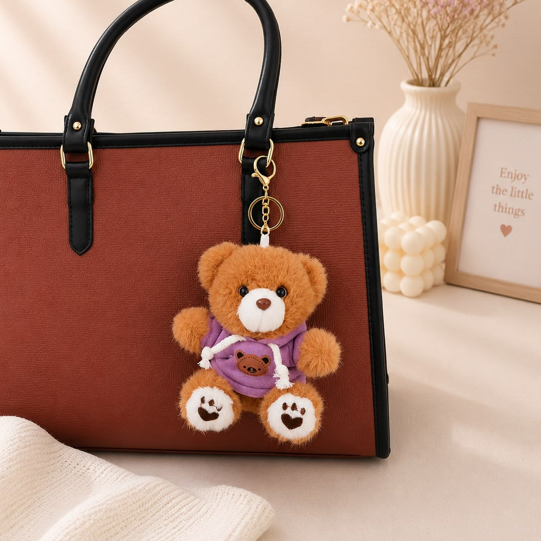 Hoodie Teddy Bear Plushie Keychain – Kawaii Bear Bag Charm