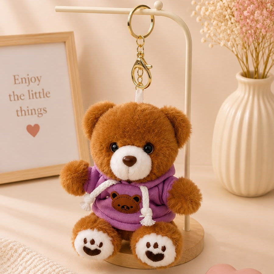 Hoodie Teddy Bear Plushie Keychain – Kawaii Bear Bag Charm
