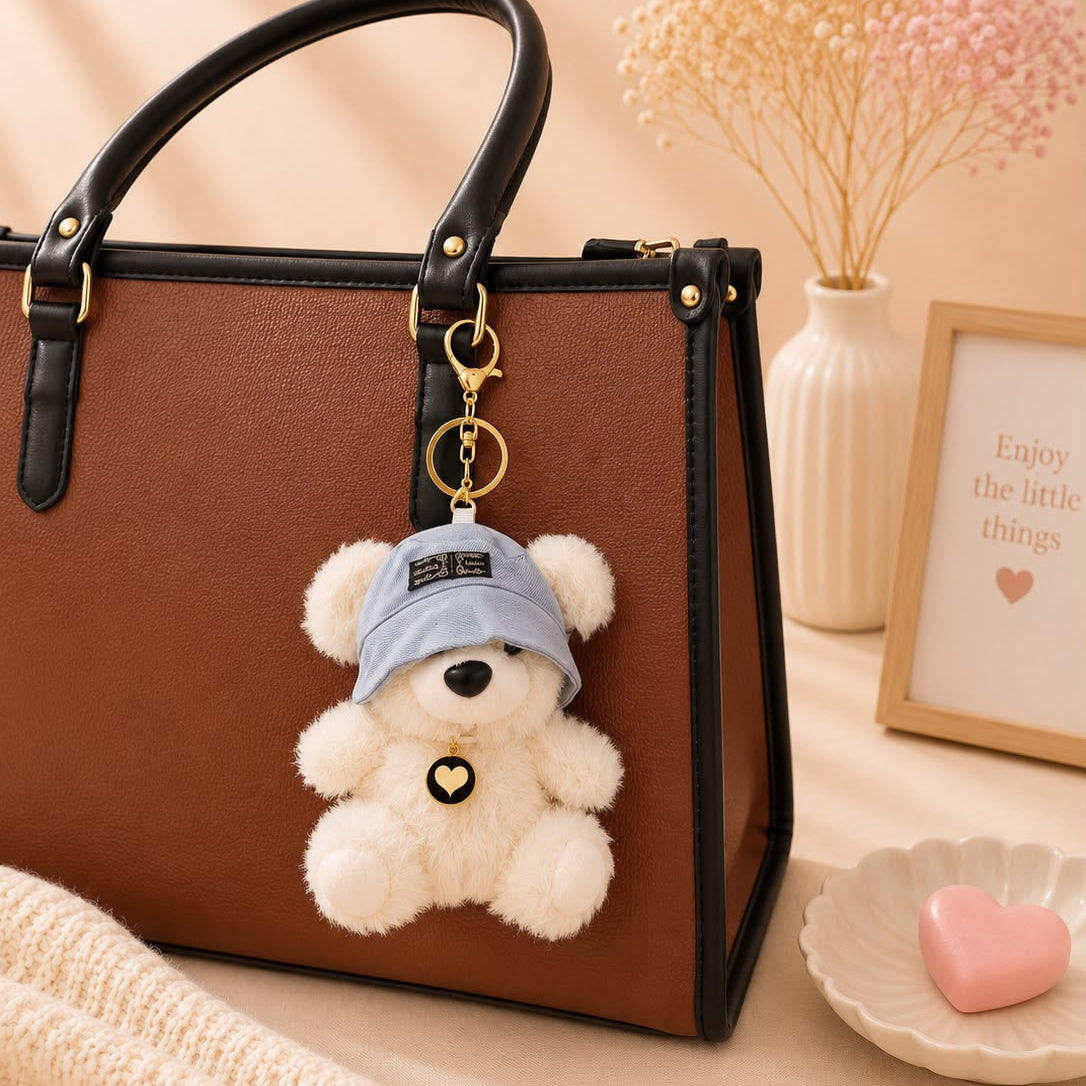 Cap Bear Plushie Keychain – Teddy Bag Charm