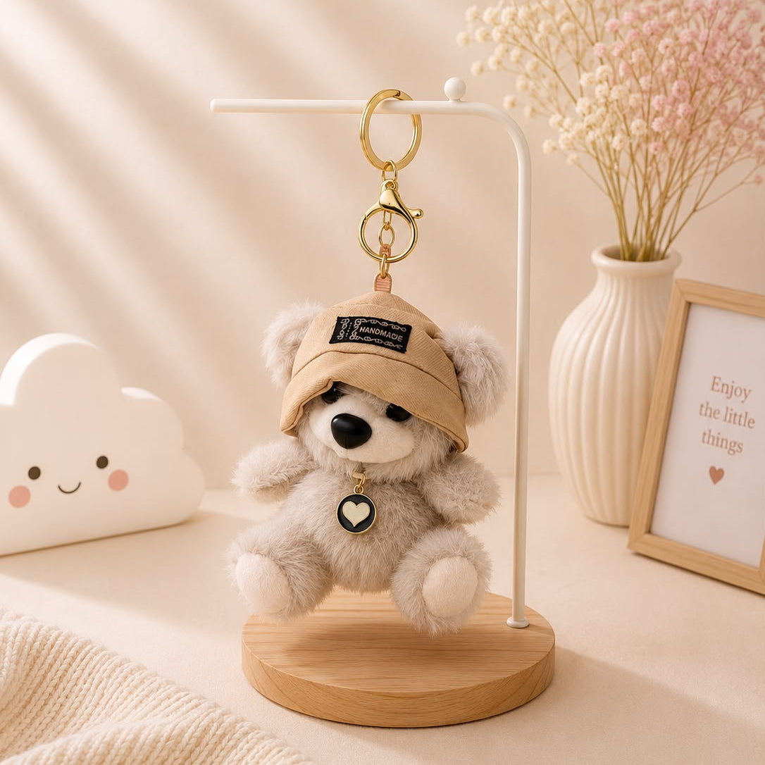 Cap Bear Plushie Keychain – Teddy Bag Charm