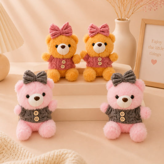 Knit Sweater Bow Teddy Plushie Keychain – Kawaii Bear Bag Charm