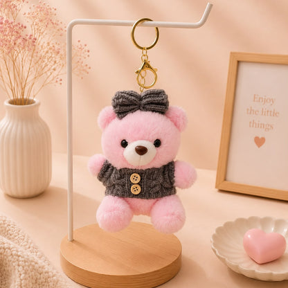 Knit Sweater Bow Teddy Plushie Keychain – Kawaii Bear Bag Charm