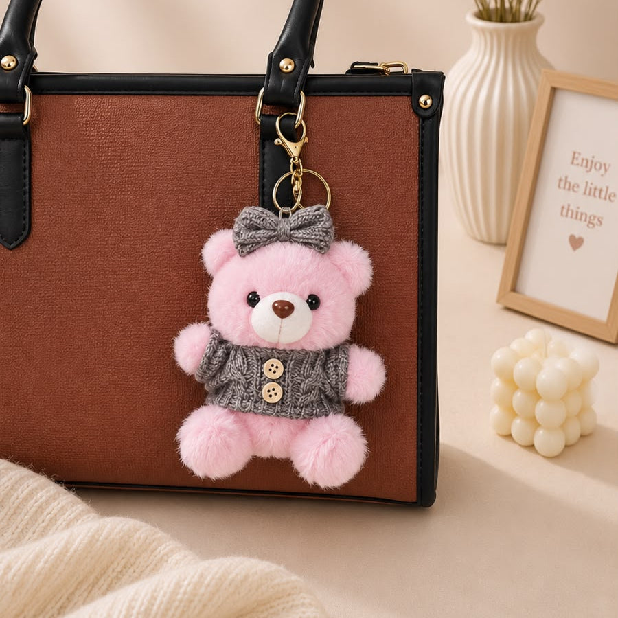 Knit Sweater Bow Teddy Plushie Keychain – Kawaii Bear Bag Charm