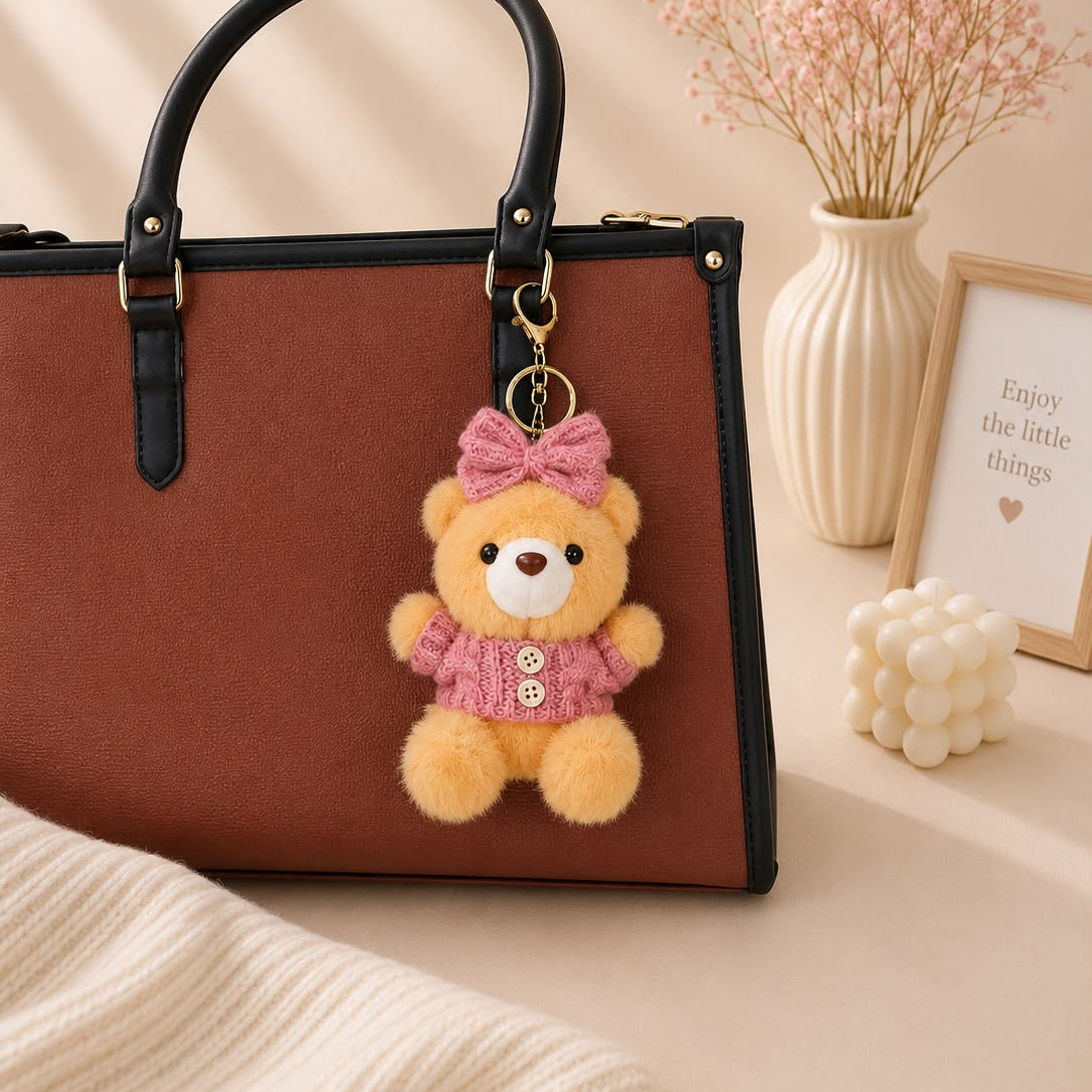 Knit Sweater Bow Teddy Plushie Keychain – Kawaii Bear Bag Charm