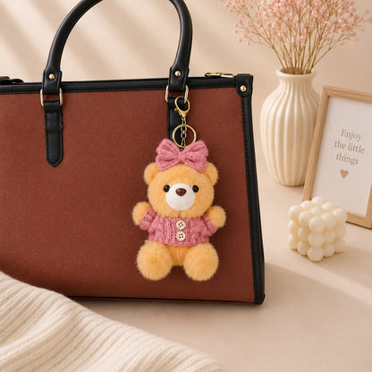 Knit Sweater Bow Teddy Plushie Keychain – Kawaii Bear Bag Charm