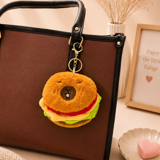 Capybara Burger Plushie Keychain – Funny Kawaii Bag Charm
