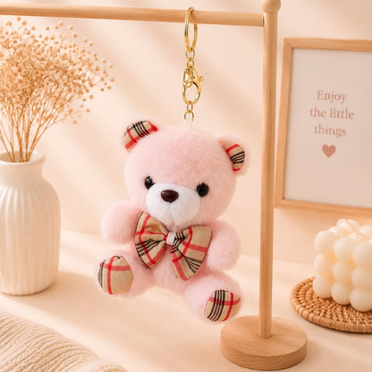 Plaid Bow Teddy Bear Plushie Keychain – Kawaii Bear Bag Charm