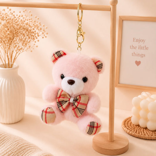 Plaid Bow Teddy Bear Plushie Keychain – Kawaii Bear Bag Charm