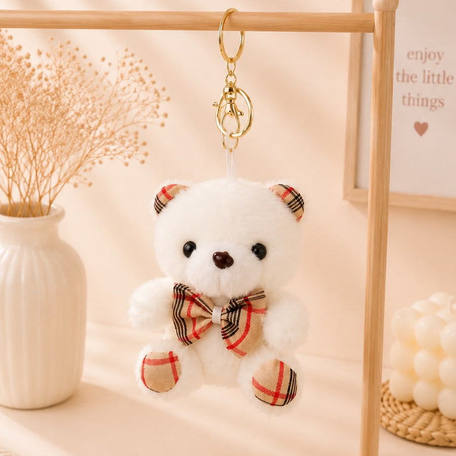 Plaid Bow Teddy Bear Plushie Keychain – Kawaii Bear Bag Charm