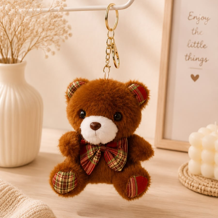 Plaid Bow Teddy Bear Plushie Keychain – Kawaii Bear Bag Charm