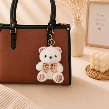 Plaid Bow Teddy Bear Plushie Keychain – Kawaii Bear Bag Charm