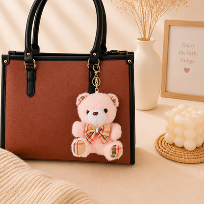 Plaid Bow Teddy Bear Plushie Keychain – Kawaii Bear Bag Charm