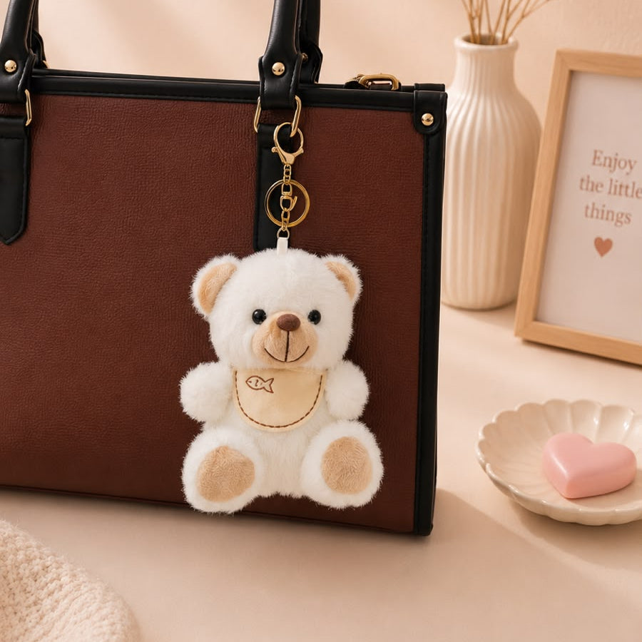 Bib Teddy Plushie Keychain – Fluffy Bear Bag Charm