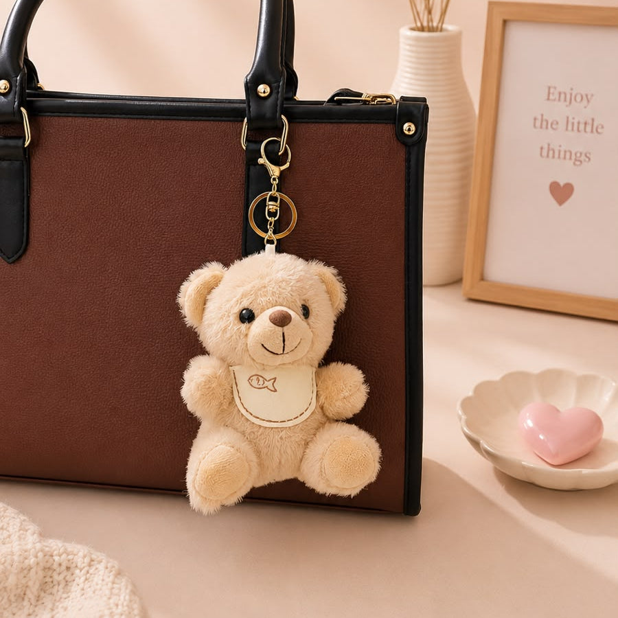Bib Teddy Plushie Keychain – Fluffy Bear Bag Charm