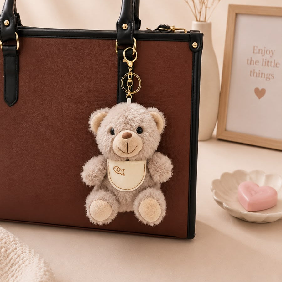 Bib Teddy Plushie Keychain – Fluffy Bear Bag Charm