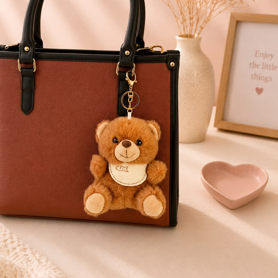 Bib Teddy Plushie Keychain – Fluffy Bear Bag Charm