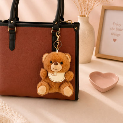 Bib Teddy Plushie Keychain – Fluffy Bear Bag Charm