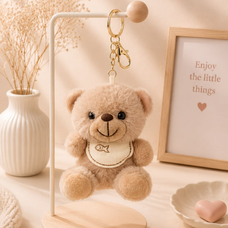 Bib Teddy Plushie Keychain – Fluffy Bear Bag Charm