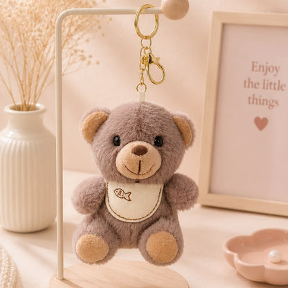 Bib Teddy Plushie Keychain – Fluffy Bear Bag Charm