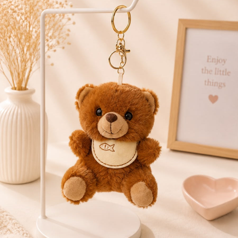 Bib Teddy Plushie Keychain – Fluffy Bear Bag Charm