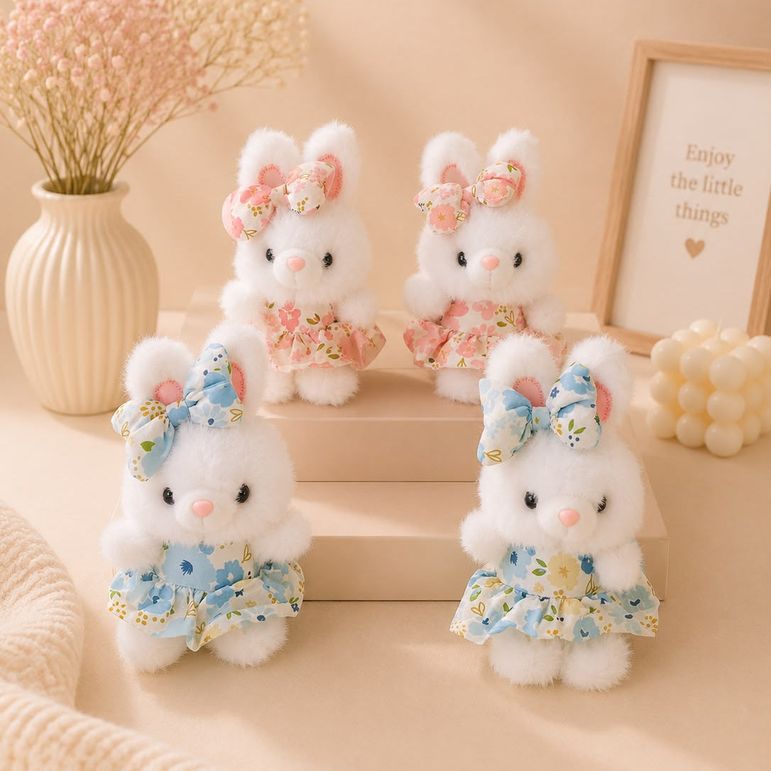 Floral Dress Bunny Plushie Keychain – Kawaii Rabbit Bag Charm