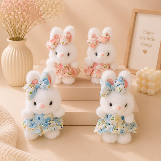 Floral Dress Bunny Plushie Keychain – Kawaii Rabbit Bag Charm