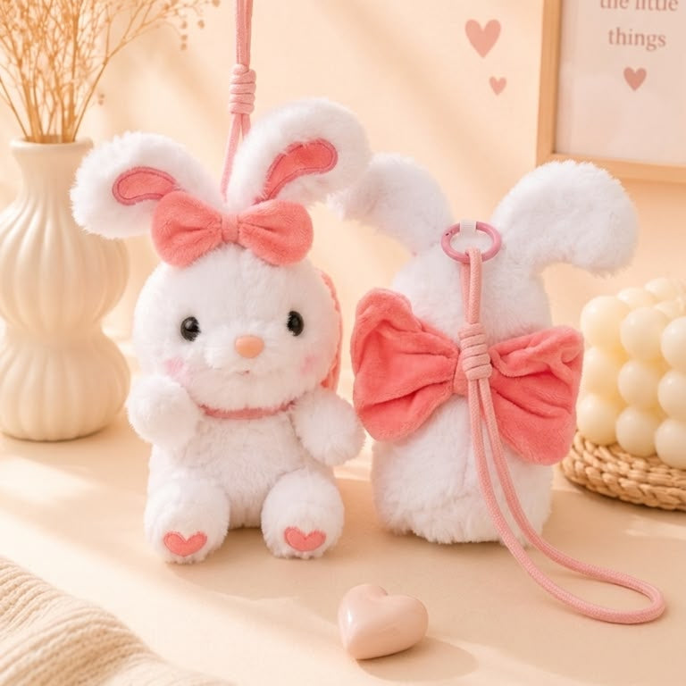 Bow Bunny Plushie Keychain – Kawaii Rabbit Bag Charm