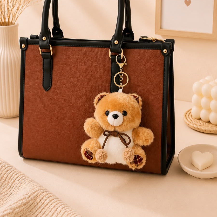 Plaid Bow Teddy Plushie Keychain – Soft Bear Bag Charm
