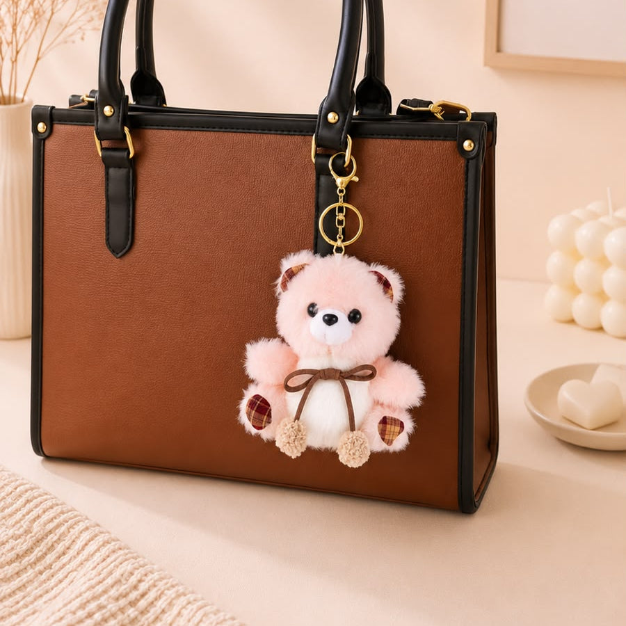 Plaid Bow Teddy Plushie Keychain – Soft Bear Bag Charm
