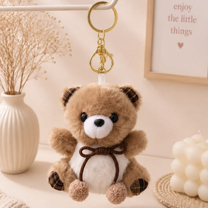 Plaid Bow Teddy Plushie Keychain – Soft Bear Bag Charm