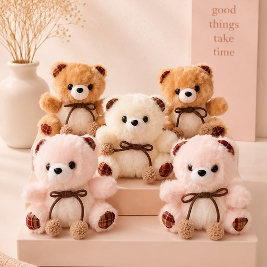 Plaid Bow Teddy Plushie Keychain – Soft Bear Bag Charm