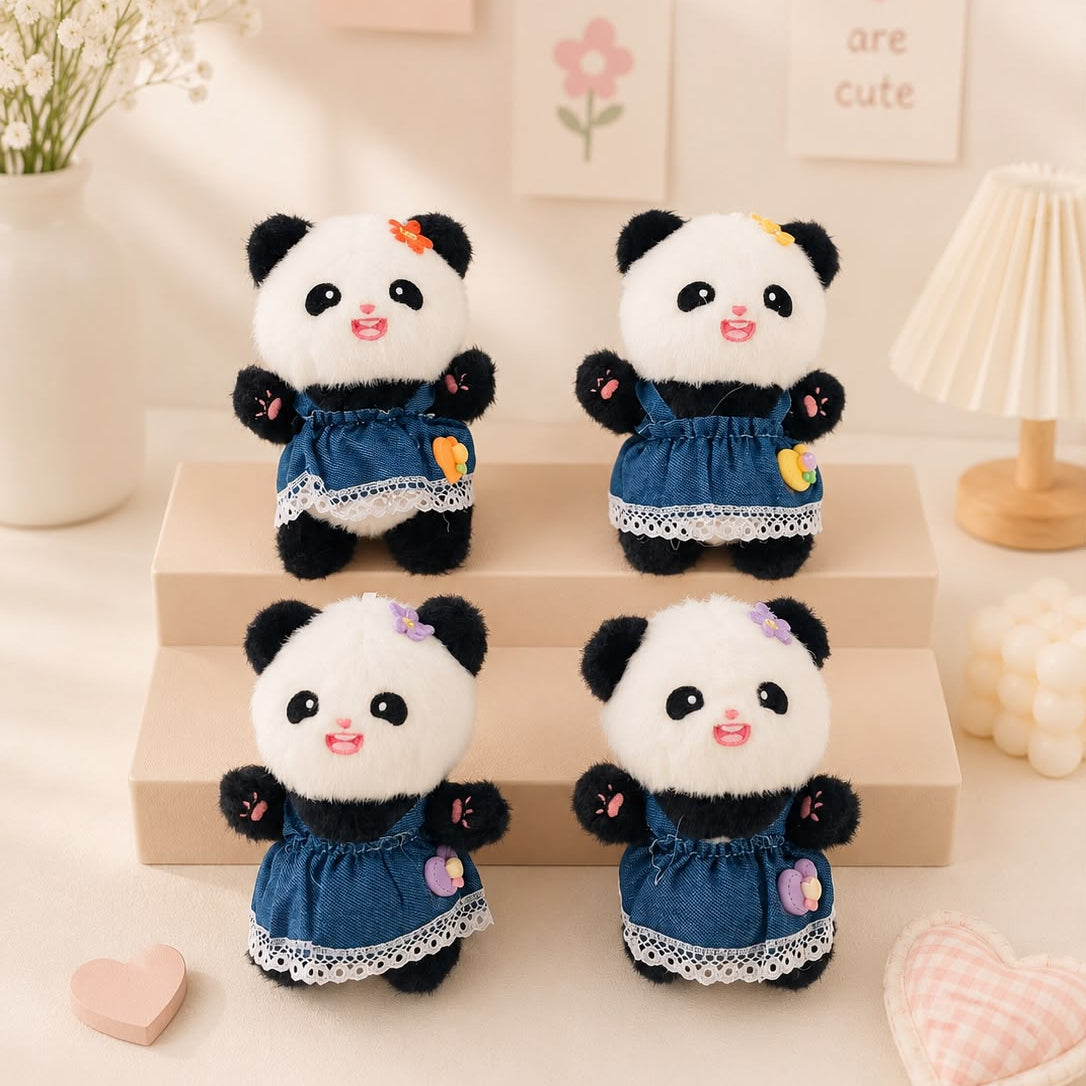 Denim Dress Panda Plushie Keychain – Kawaii Bag Charm