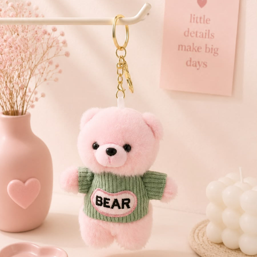 Sweater Bear Plushie Keychain – Cute Teddy Bag Charm