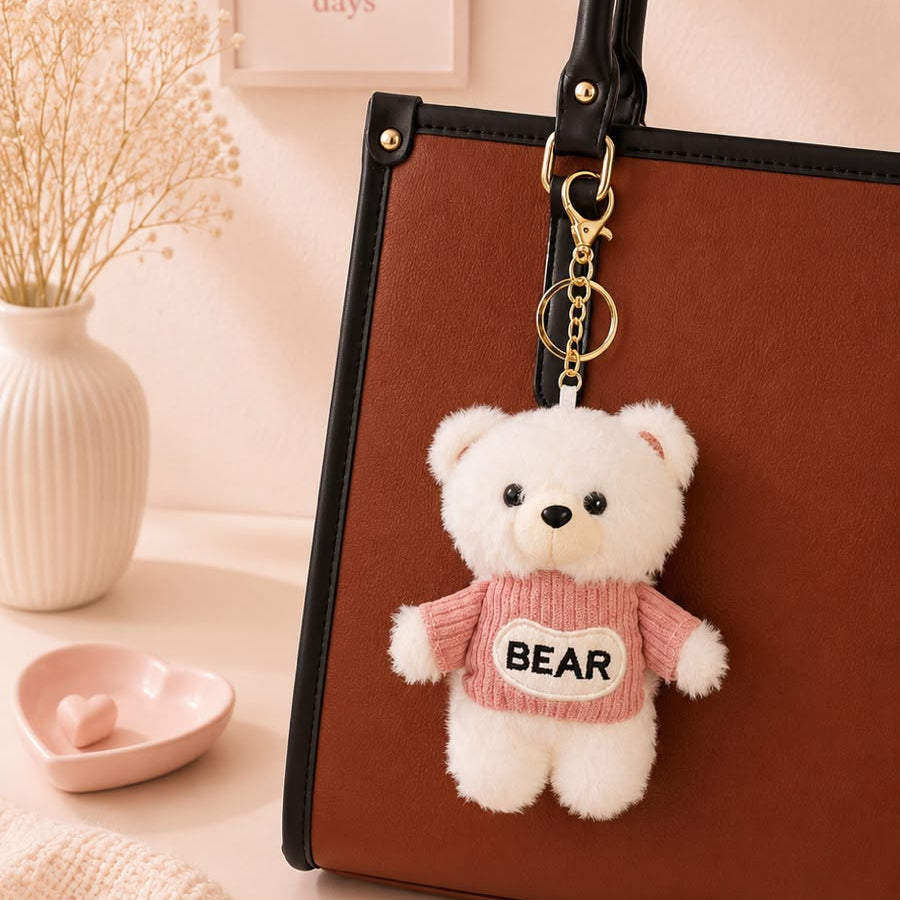 Sweater Bear Plushie Keychain – Cute Teddy Bag Charm