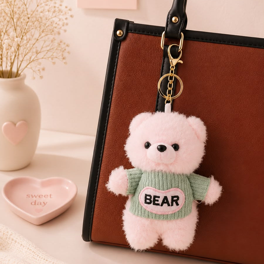 Sweater Bear Plushie Keychain – Cute Teddy Bag Charm