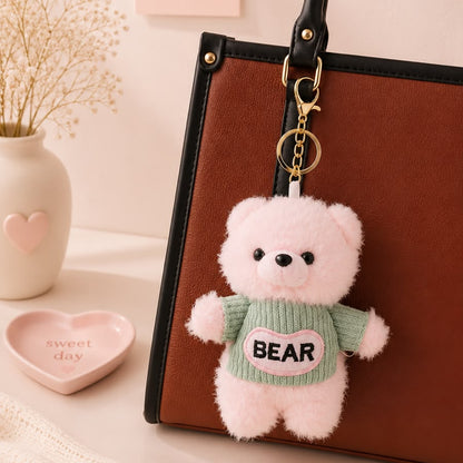 Sweater Bear Plushie Keychain – Cute Teddy Bag Charm