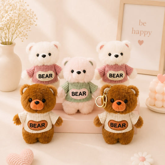 Sweater Bear Plushie Keychain – Cute Teddy Bag Charm