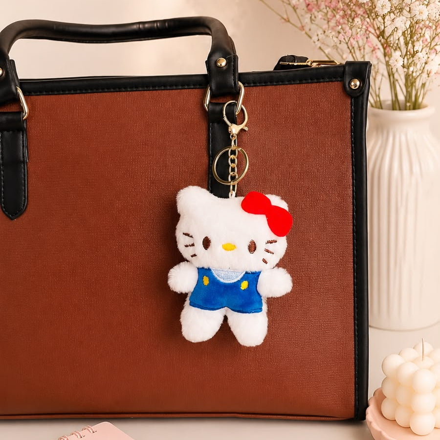 Kawaii Cat Plush Keychain | Cute Fluffy Bag Charm – Pink, Blue, Yellow & Purple