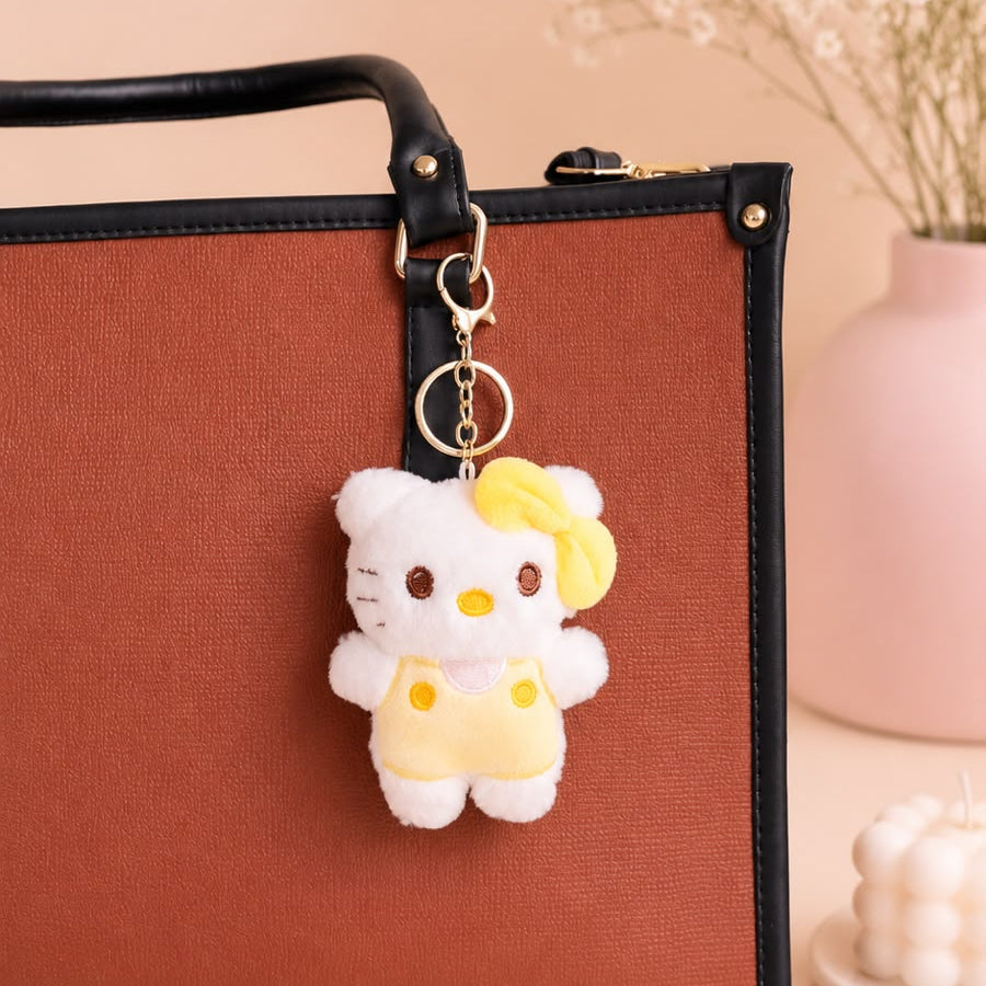 Kawaii Cat Plush Keychain | Cute Fluffy Bag Charm – Pink, Blue, Yellow & Purple