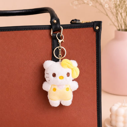 Kawaii Cat Plush Keychain | Cute Fluffy Bag Charm – Pink, Blue, Yellow & Purple
