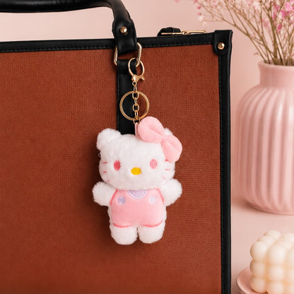 Kawaii Cat Plush Keychain | Cute Fluffy Bag Charm – Pink, Blue, Yellow & Purple