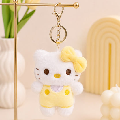 Kawaii Cat Plush Keychain | Cute Fluffy Bag Charm – Pink, Blue, Yellow & Purple