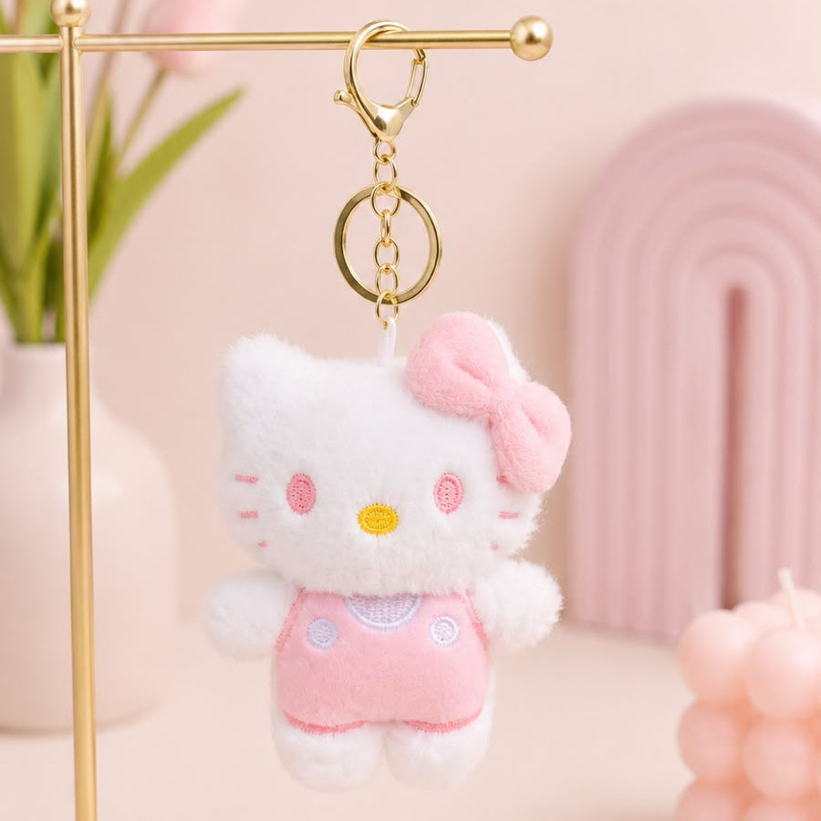 Kawaii Cat Plush Keychain | Cute Fluffy Bag Charm – Pink, Blue, Yellow & Purple