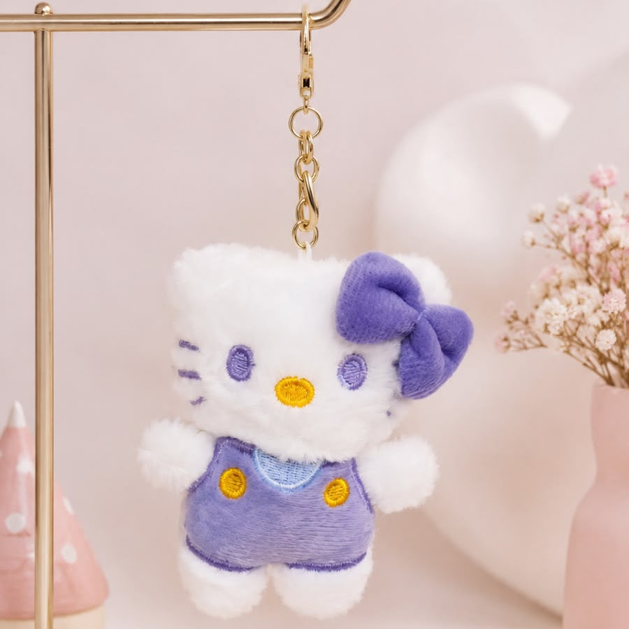 Kawaii Cat Plush Keychain | Cute Fluffy Bag Charm – Pink, Blue, Yellow & Purple