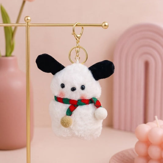 Kawaii Dog Plush Keychain | Fluffy Pochacco-Style Bag Charm with Scarf
