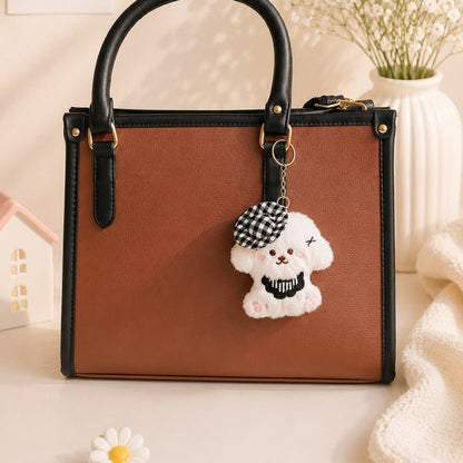 Gingham Beret Puppy Plushie Keychain – Kawaii Dog Bag Charm