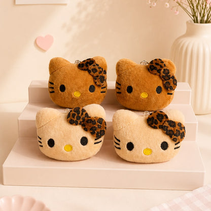 Leopard Bow Kitty Face Plushie Keychain – Chunky Kawaii Cat Bag Charm